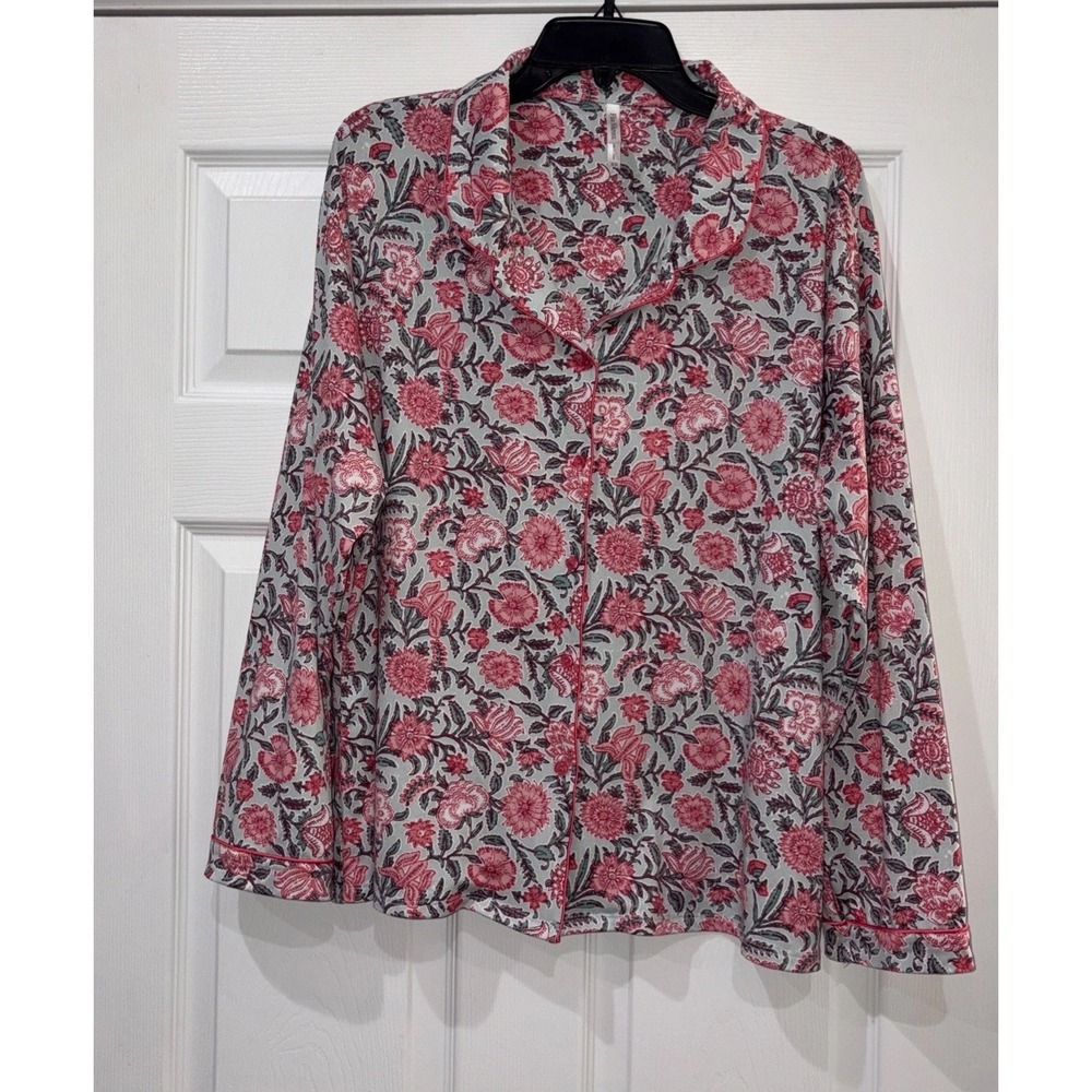 Flora Nikrooz Pajama Set Women XL Pink Green Floral Print Top & Pants Sleepwear - Picture 4 of 15